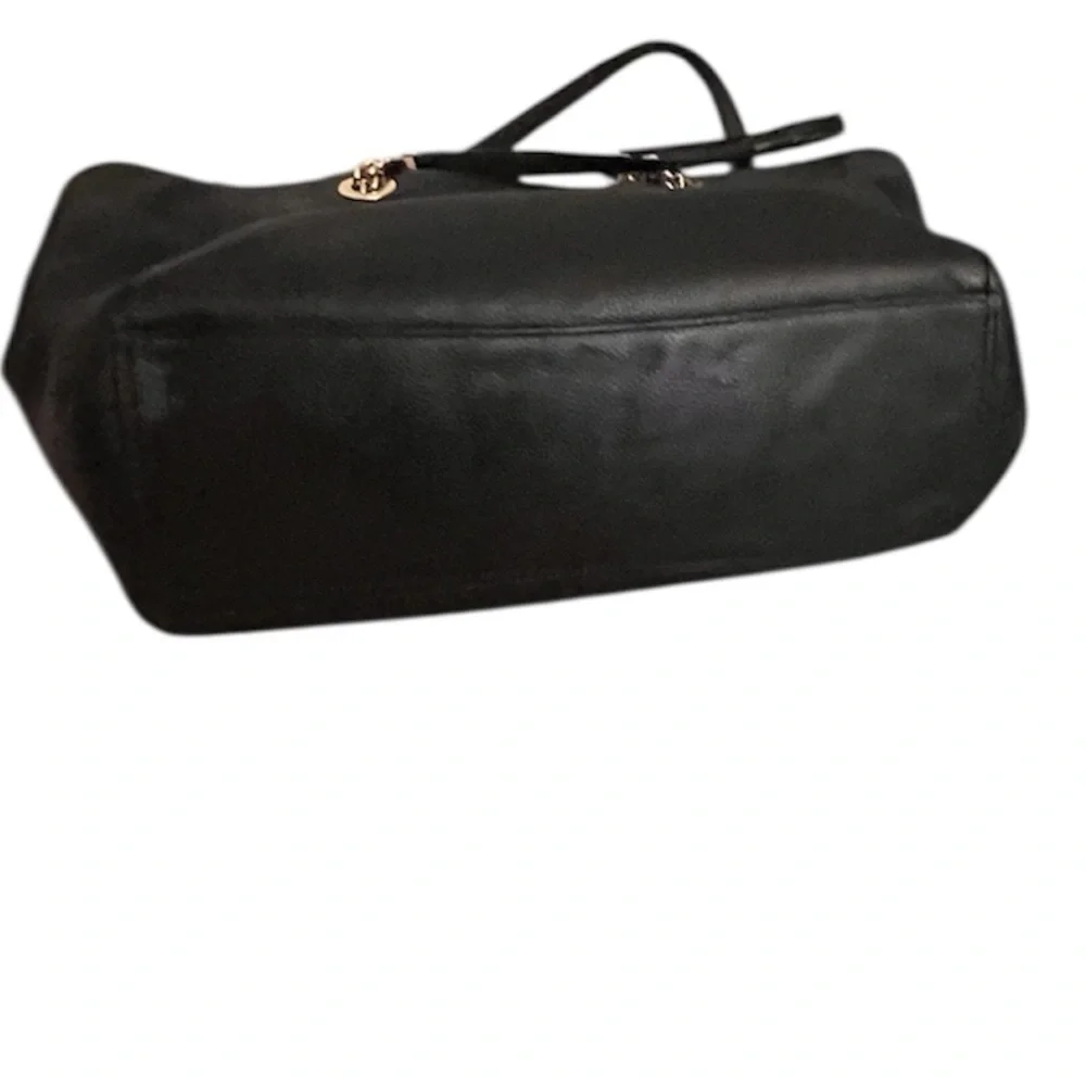 Coach 57107 Black Leather Turnlock Silver Chain Strap Tote Bag - Picture 6 of 13